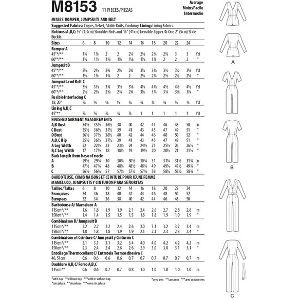 McCalls Sewing Pattern M8153 Misses Romper & Jumpsuits Size 16-24 - Picture 2 of 6